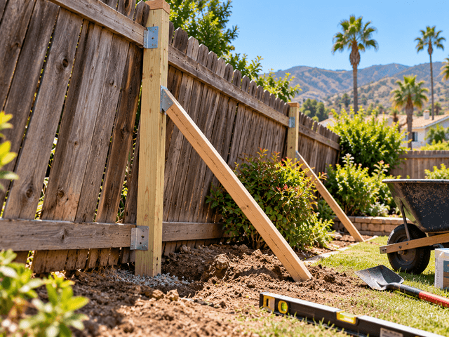 leaning fence repair california